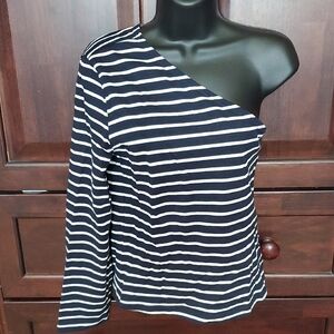 Rails Navy and White Striped One-Shoulder Long Sleeve Top